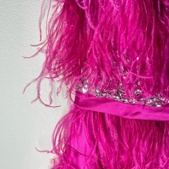 Jovani | Fuschia Feather Sequins Short Homecoming / Prom Formal Dress - Picture 4 of 10